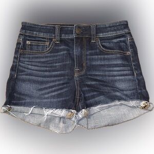 American Eagle Outfitters Hi Rise Shortie Shorts Dark Wash Blue Jean Denim 4